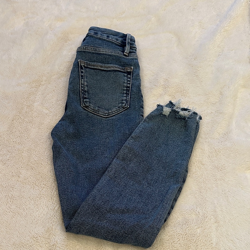 Good American Blue Distressed Ankle Jeans